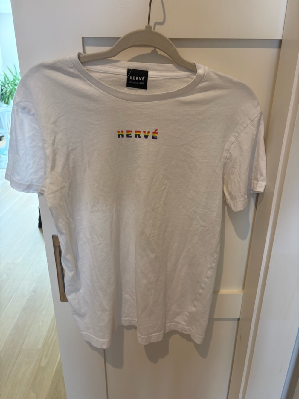 Hervé White Logo Tee with Rainbow Accent size small perfect short sleeve